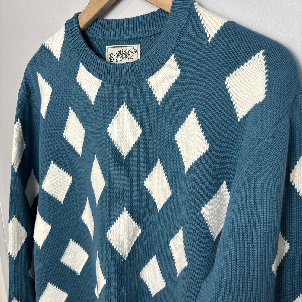 Bogey Boys by Macklemore Mens Large‎ Diamond Cotton Sweater Blue White Retro NEW